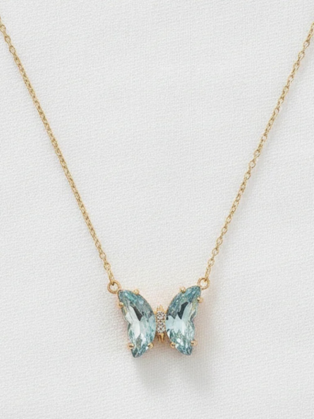 Gold Butterfly Necklace – Colorful Statement Pendant- Light Blue